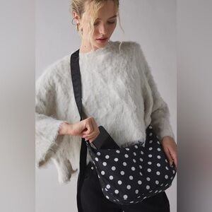 NWT Baggu Medium Nylon Crescent Bag Black White Polka Dot